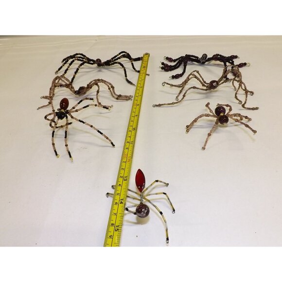 Handmade Beaded Spider Ornaments Set 7 Decor Figurines Beads Stones Ooak Bag7B - Picture 11 of 16